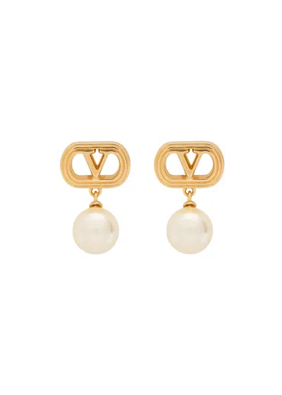 Valentino Garavani Ovalette Vlogo Swarovski Pearl-embellished Earrings In Gold