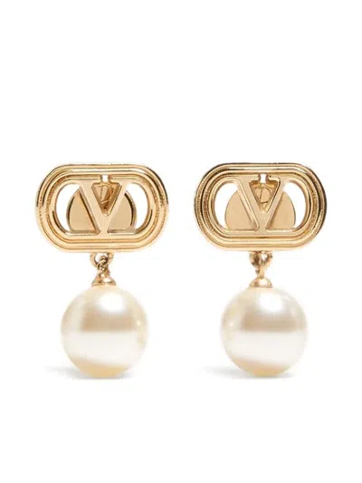 Valentino Garavani Oval-shaped Earrings In Metal And Swarovski Pearls In Gold