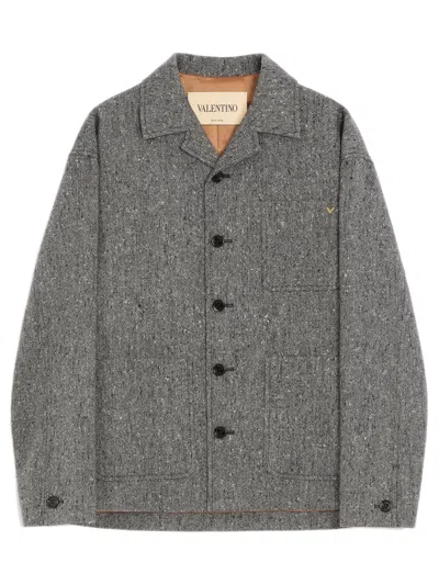 Valentino Garavani Oversize Wool Jacket With Vgold Patch On Left Breast Pocket In Multi