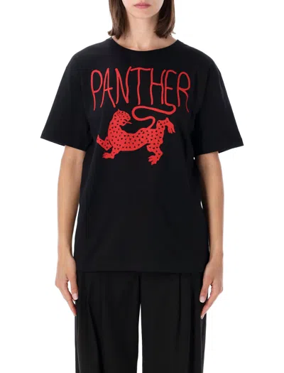 Valentino Garavani Oversized Cotton T-shirt With Front Panther Graphic In Black