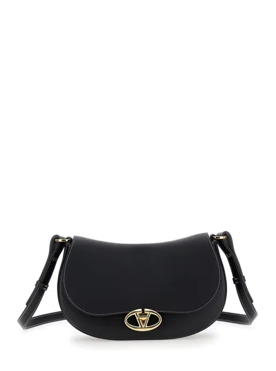 Valentino Garavani 'ovhal Small' Black Shoulder Bag With Vlogo Signature In Leather Woman