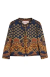 Valentino Womens Indaco Arancio Giallo Paisley-pattern Cropped Cotton Jacket In Indigo Multi