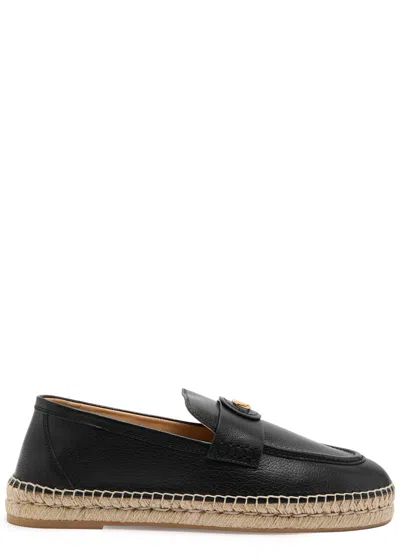 Valentino Garavani Palm Avenue Leather Espadrille Loafers In Black
