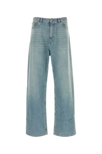 Valentino Washed Cotton Denim Jeans In Gray
