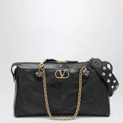 VALENTINO GARAVANI VALENTINO GARAVANI PANTHEA CHEVRON BAG IN BLACK LEATHER