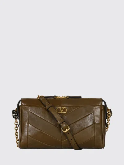 Valentino Garavani Panthea Chevron Leather Shoulder Bag With Vlogo And Rhinestones In Green