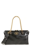 Valentino Garavani Panthea Chevron Patchwork Leather Tote In Black