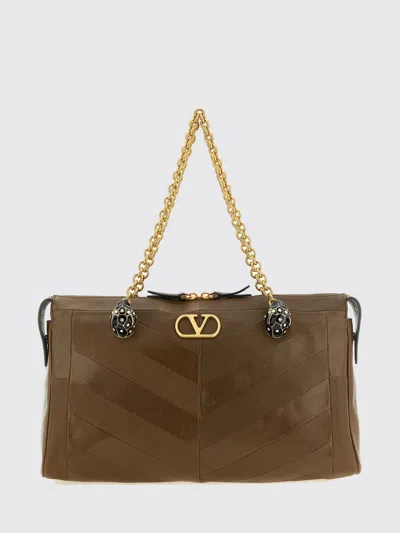 Valentino Garavani Panthea Leather Shoulder Bag With Chevron Embroidery In Brown