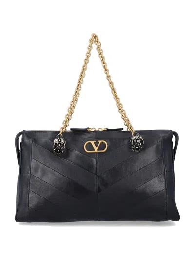 Valentino Garavani Panthea Patchwork Nappa Shoulder Bag In Black