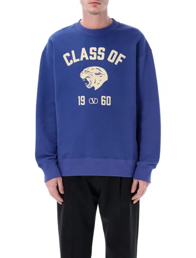 Valentino Garavani Panther Print Jersey Sweatshirt In Blue