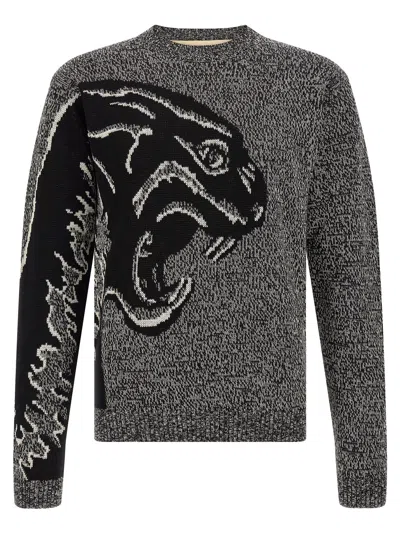 Valentino Garavani Panther-intarsia Virgin Wool Sweater In Gray
