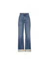 Valentino Heart Court Straight Jeans With Embroidered Hem In Blue