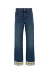 Valentino Heart Court Straight Jeans With Embroidered Hem