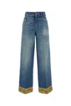 Valentino Garavani Light Blue Jeans With Logo Patch On The Back And Jacquard Cuffs In Denim Woman In Blue