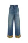 Valentino Garavani Light Blue Jeans With Logo Patch On The Back And Jacquard Cuffs In Denim Woman In Blue
