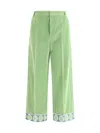 Valentino Garavani Velvet Trousers With Jacquard Hem In Green