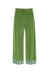Valentino Garavani Velvet Trousers With Jacquard Hem In Laurel