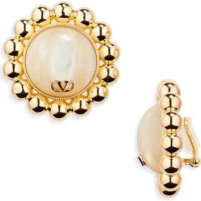 Valentino Garavani Pas Plus Vlogo Faux Pearl Clip-on Earrings In Gold/cream