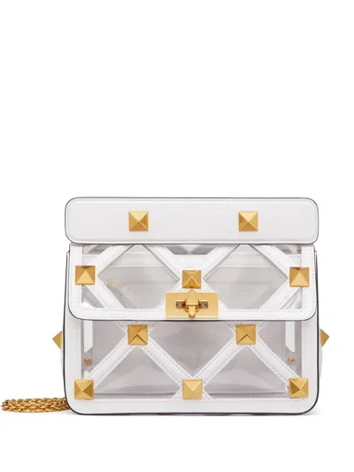 Valentino Garavani Pastel Pink Polymeric Material And Leather Medium Roman Stud Handbag In Purple