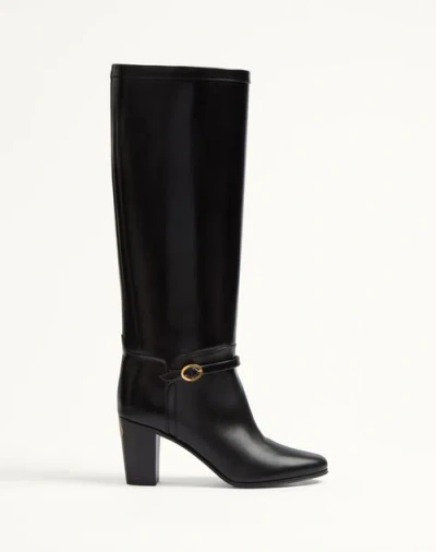 Valentino Garavani Leather Vlogo Knee-high Boots 75 In Black