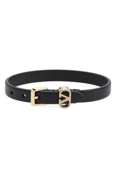 Valentino Garavani Pavé Vlogo Leather Bracelet In Black