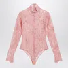 Valentino Garavani Peach Floral Lace Bodysuit In Pink