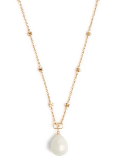 Valentino Garavani Pearl And Crystal-embellished Necklace In Gold