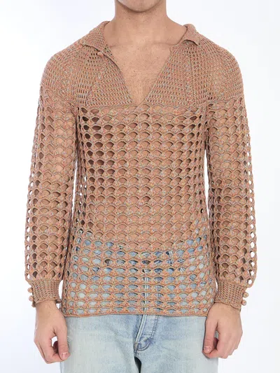 Valentino Garavani Perforated Knit Shirt In Brown