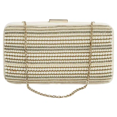 Pre-owned Valentino Garavani Petit Sac Devain 2010s Pearls Embroided Shoulder Bag Clutch In Sand