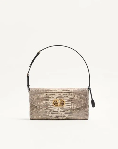 Valentino Garavani Petit Sac Porté Épaule  Devain En Tejus Femme Gris/noir Uni