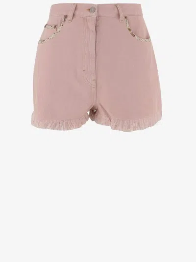 Valentino Old Rose Cotton Denim Shorts In Pink