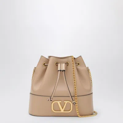 Valentino Garavani Pink Leather Vlogo Signature Mini Hobo Bag In Nude