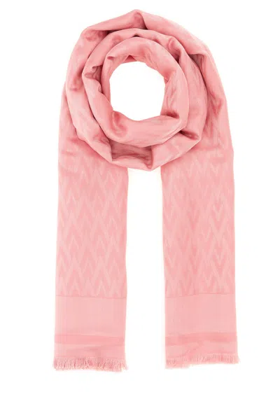 Valentino Garavani Silk And Wool Blend Scarf With Jacquard Monogram In Pink