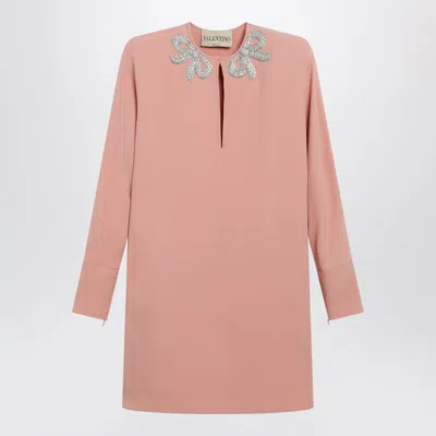 Valentino Garavani Pink Silk Short Dress With Embroidered Bows