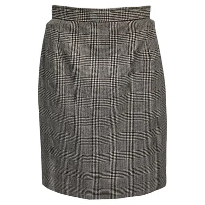 Pre-owned Valentino Garavani Plaid Knee-length Pencil Skirt In Black Wool