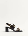 Valentino Black Buffalo Leather Sandals With Golden Studs And Square Heel In Black