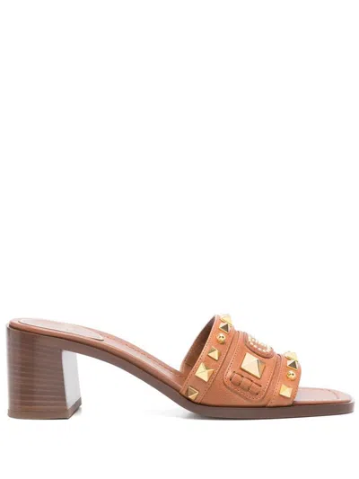 Valentino Garavani Plaster Caster Leather Mules In Brown