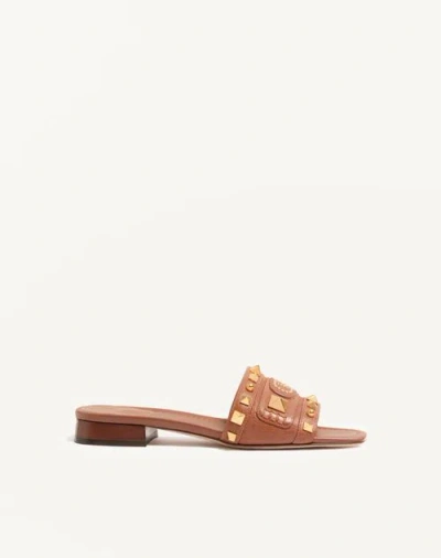 Valentino Garavani Plaster Caster Slide Sandal In Buffalo 20mm Woman Tobacco 40.5 In Brown