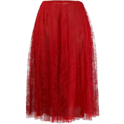 Valentino Garavani Pleated Chantilly Lace Skirt In Red