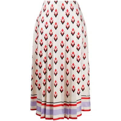Valentino Garavani Pleated Graphic-print Skirt In White