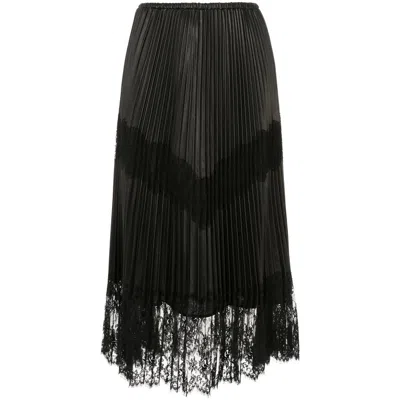 Valentino Garavani Pleated Lace Trim Midi Skirt In Black