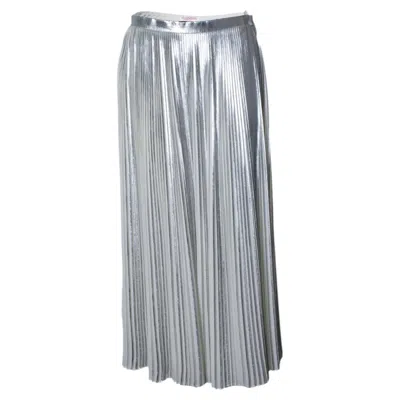 Pre-owned Valentino Garavani, Pleated Metallic Maxi Skirt In Gray
