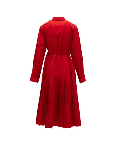 Valentino Garavani Pleated Shirt-collar Dress In Red