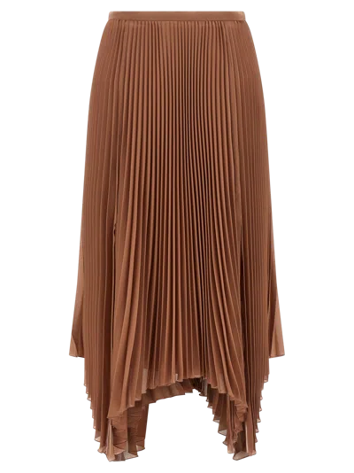 Valentino Garavani Pleated Silk Georgette Skirt In Brown