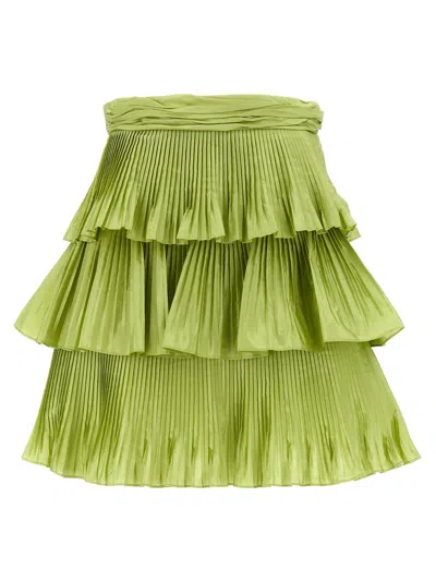 Valentino Garavani Pleated Taffeta Flounced Skirt In Lime Green