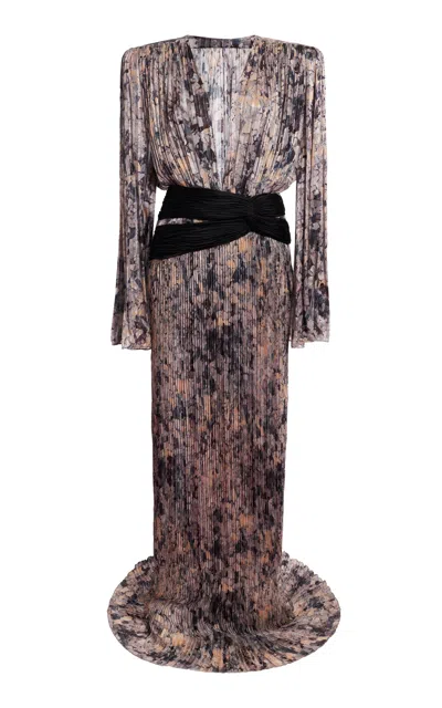 Valentino Garavani Plissé Lurex Gown In Black