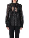 Valentino Garavani Polka Dot Tulle Bib Button-up Shirt