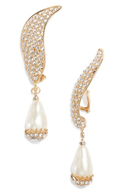 Valentino Garavani Poetiques Des Gouttes Faux Pearl & Swarovski Crystal Drop Clip-on Earrings