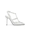 Valentino Garavani Pointed Toe Patent Leather Pumps With Ankle Strap And Square Studs