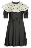 Valentino Garavani Polka Dot Bib Collar Pleated Shantung Silk Minidress In Black